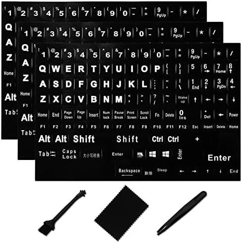 מדבקות מקלדת באנגלית [6 ב -1], מדבקת מקלדת באנגלית באותית בגודל מלא עם גופן שחור על רקע לבן אוניברסלי למחשב